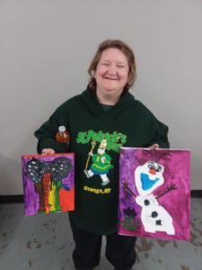 Jessica painted an elephant and Olaf in Respite