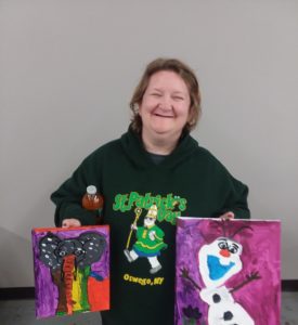 Jessica painted an elephant and Olaf in Respite